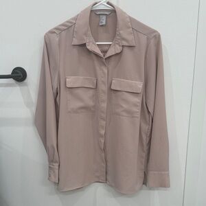 Chic Pink/Beige Button-Up Blouse